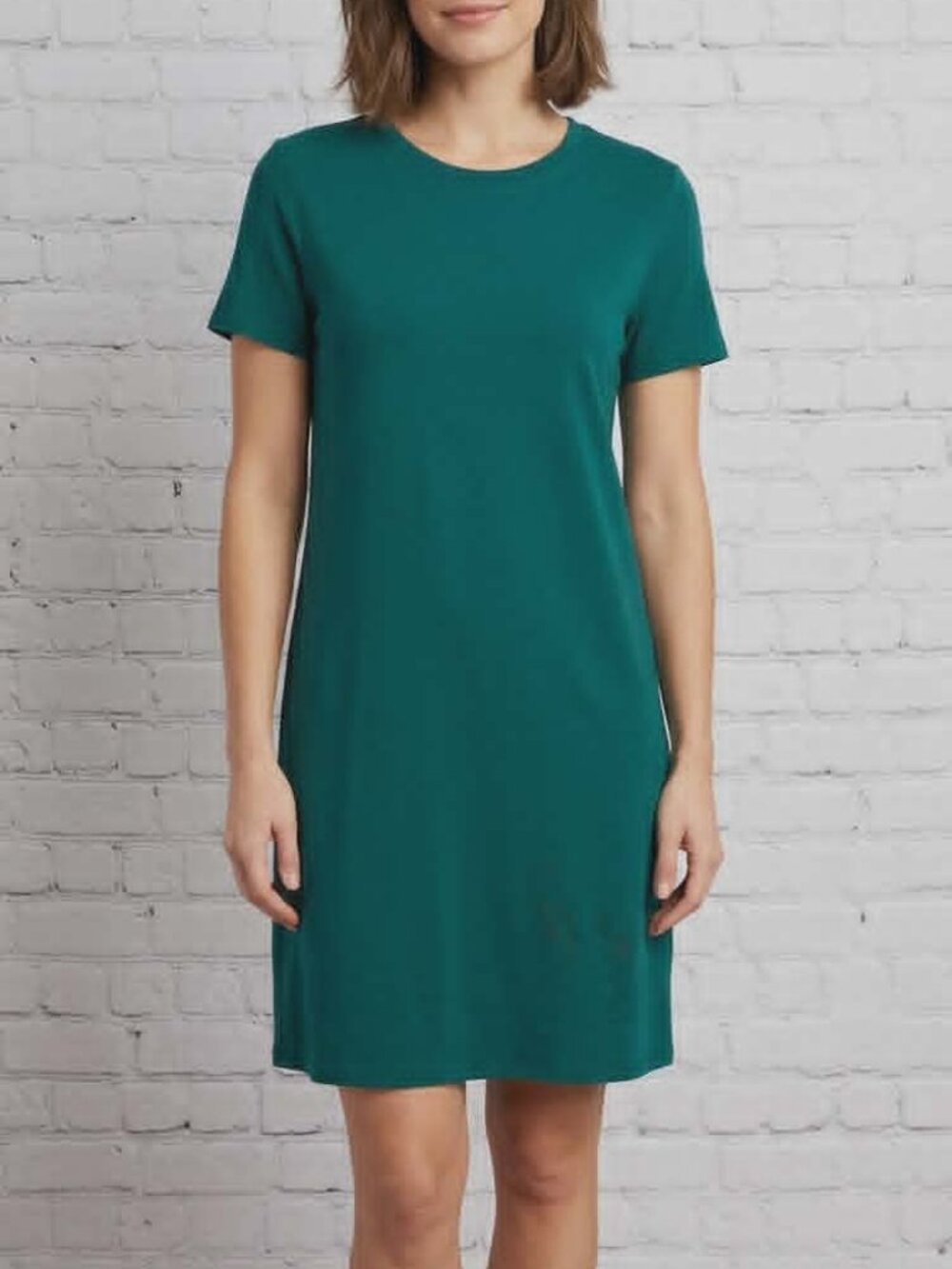 Eileen Fisher Teal T-Shirt Dress M Minimalist Short Sleeve Shift Dress Casual